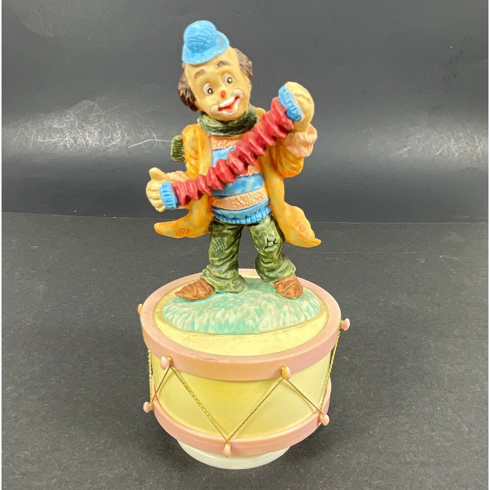 San Francisco Music Box Co Clown Drum Figurine Vintage 1990s Wind Up Musical